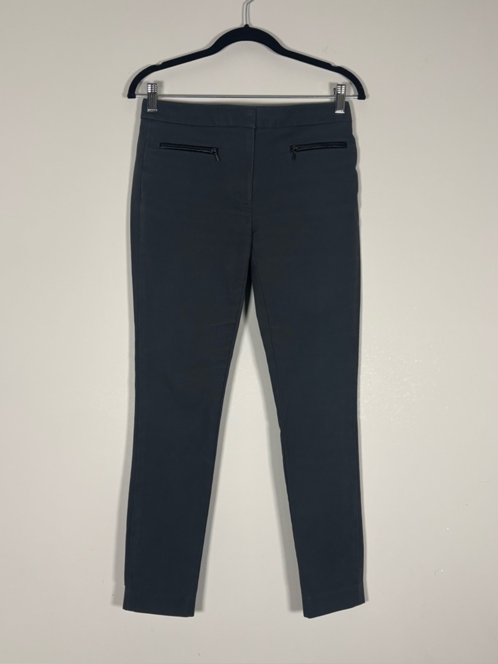 Club‎ Monaco Size 2 Grey Slim Fit Ankle Pants with Faux Leather Trim Pockets